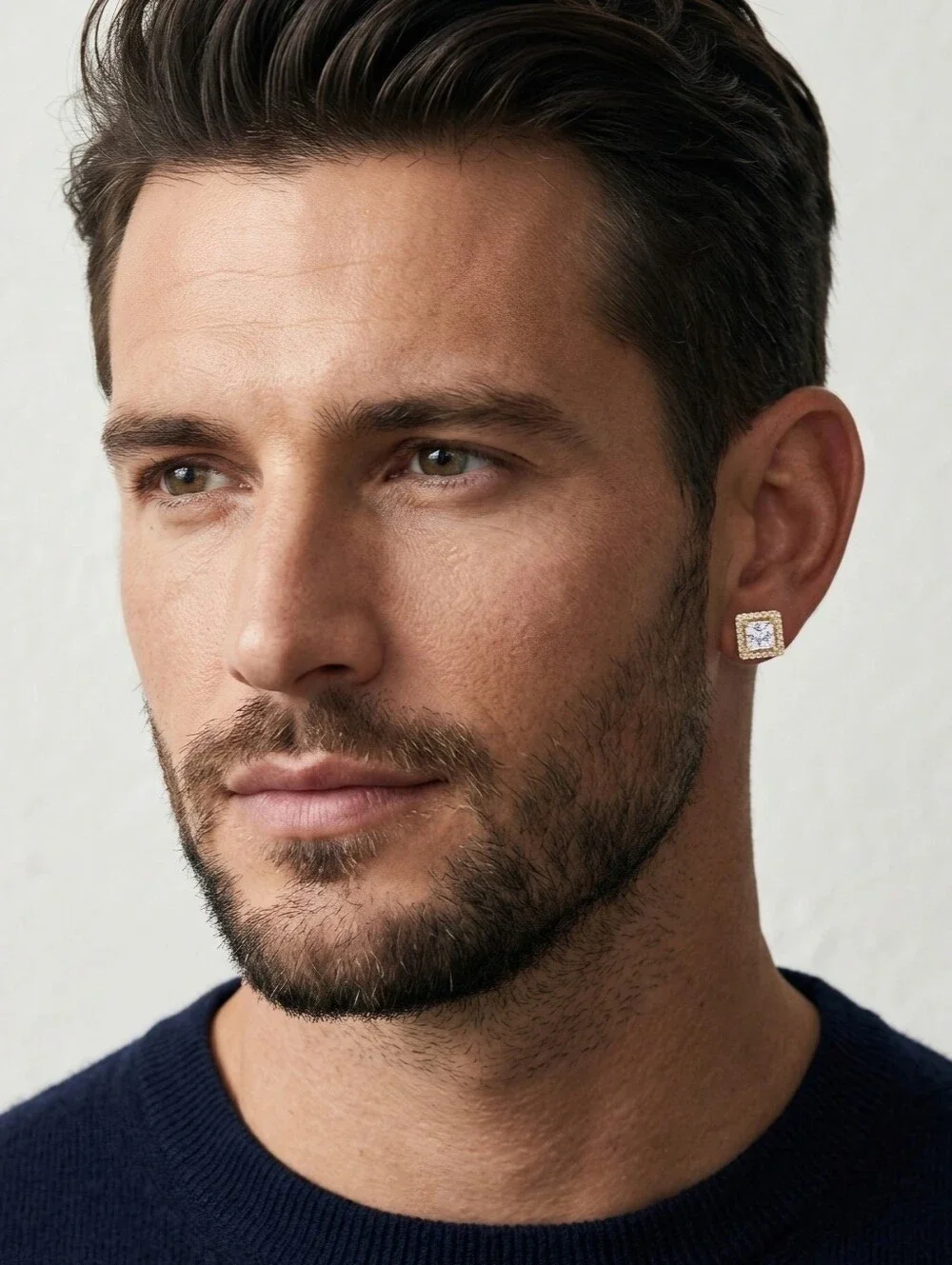 Mens Gold Ice Cube Earrings